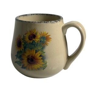Home & Garden Party Mug Tan Sunflower Stoneware Floral Coffee Cup 2005